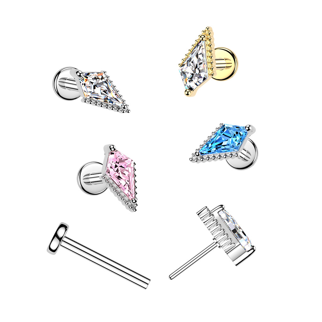 DAINTY CRYSTAL KITE FLAT BACK LABRET THREADLESS - 16 GAUGE - 8MM