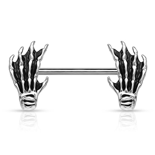 MINI SKELETON HANDS NIPPLE BARBELL - 14 GAUGE - 14MM