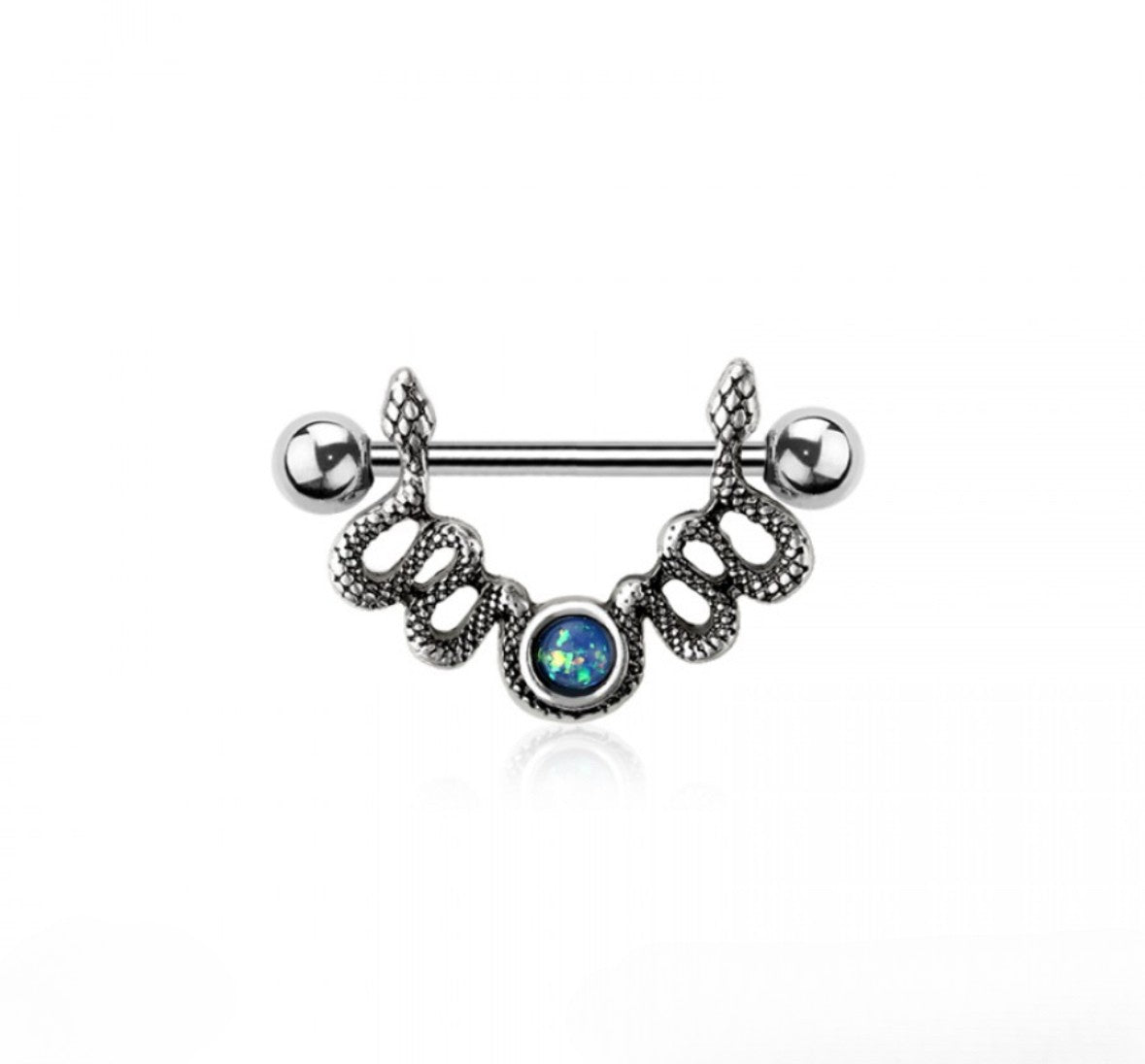 DOUBLE SNAKE OPAL NIPPLE BARBELL - 14 GAUGE - 14MM