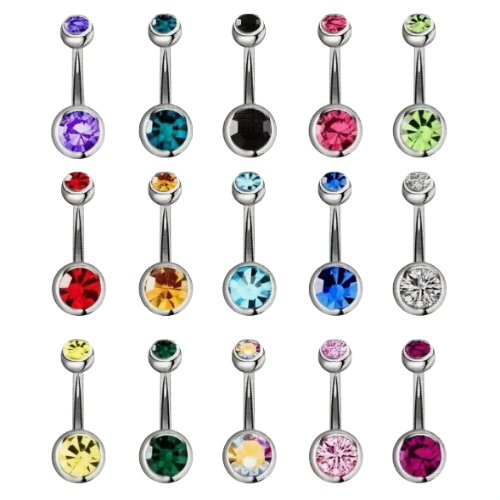 MULTI PACK OF 12 DOUBLE CRYSTAL BELLY BAR