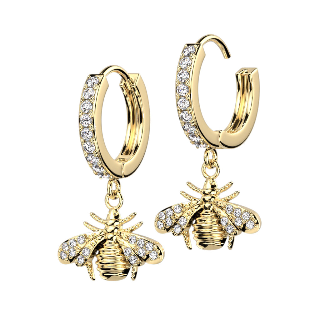 SPARKLE BUMBLE BEE HUGGIE HOOPS - 10MM