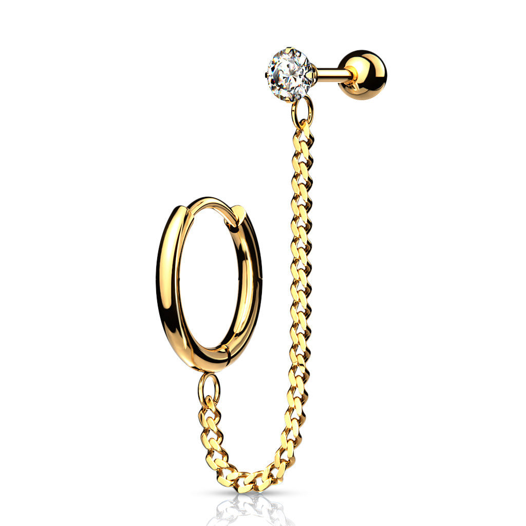 CLICKER HOOP & CRYSTAL 6MM BARBELL CHAIN LINKED CONNECTOR EARRING