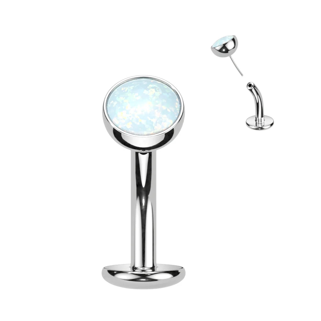 TITANIUM WHITE OPAL FLOATING THREADLESS FLAT DISK BELLY BAR - 14 GAUGE - 8MM
