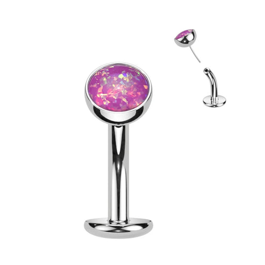 TITANIUM PINK OPAL FLOATING THREADLESS FLAT DISK BELLY BAR - 14 GAUGE - 8MM