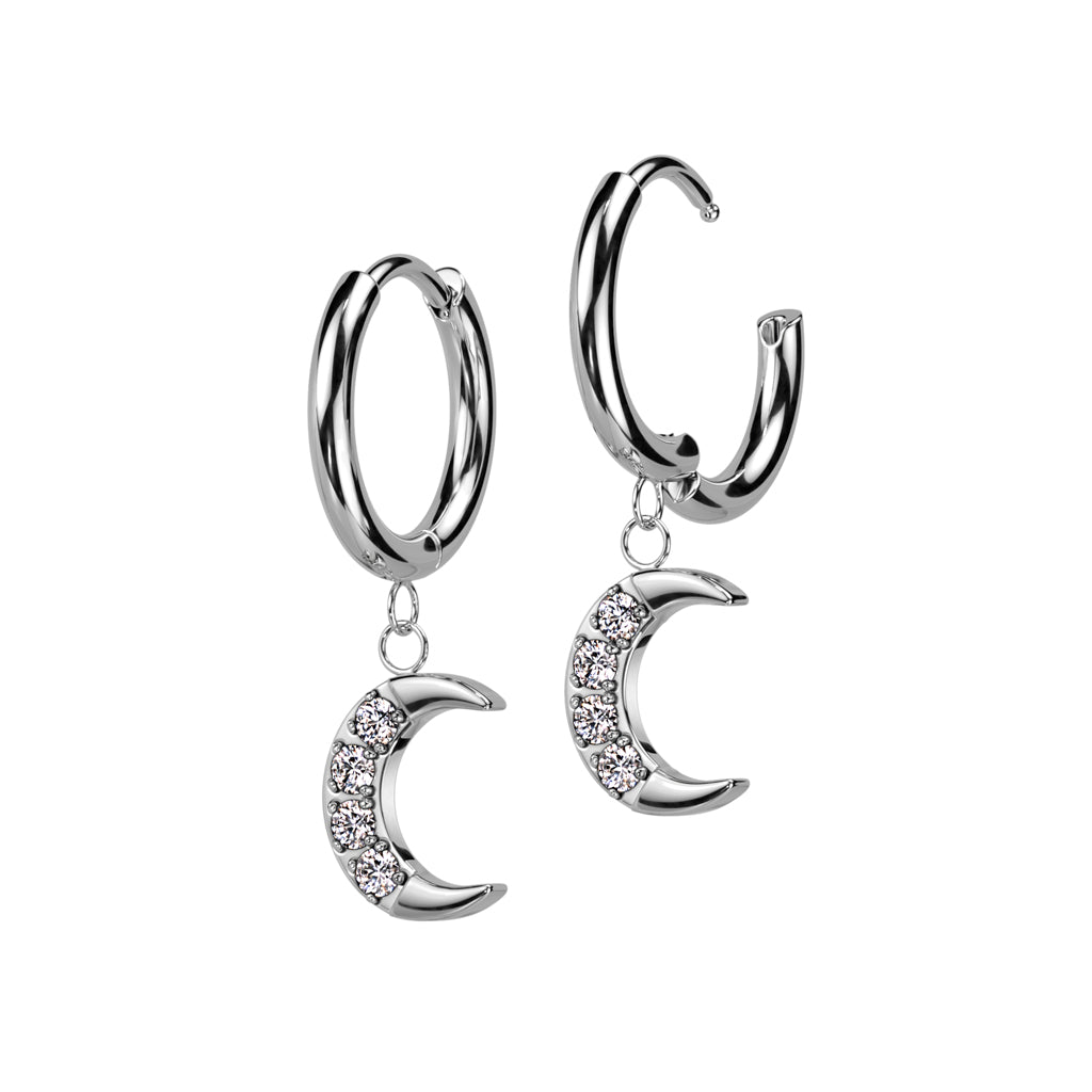 CRYSTAL MOON CHARM HOOP EARRINGS