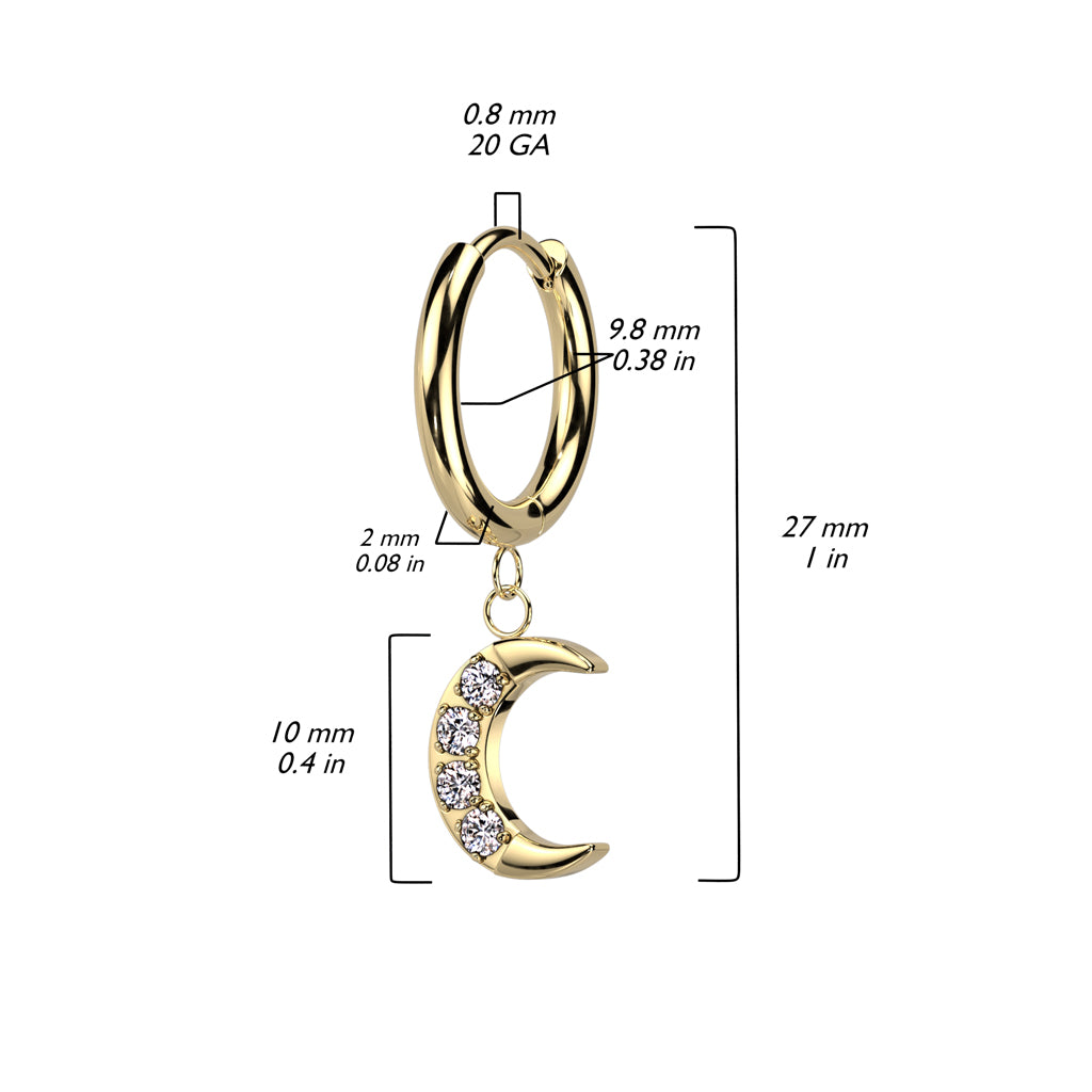 CRYSTAL MOON CHARM HOOP EARRINGS