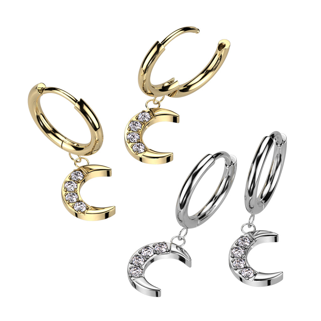 CRYSTAL MOON CHARM HOOP EARRINGS