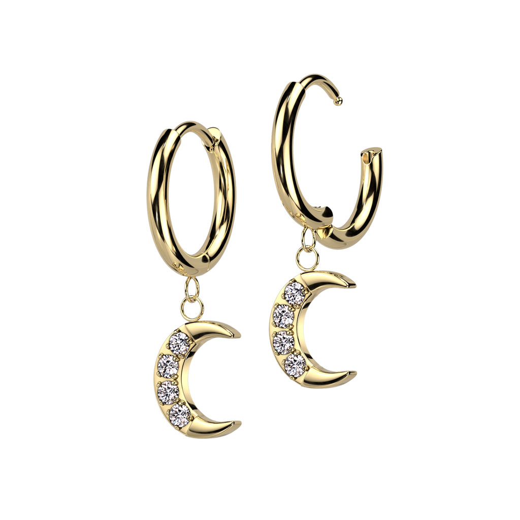 CRYSTAL MOON CHARM HOOP EARRINGS