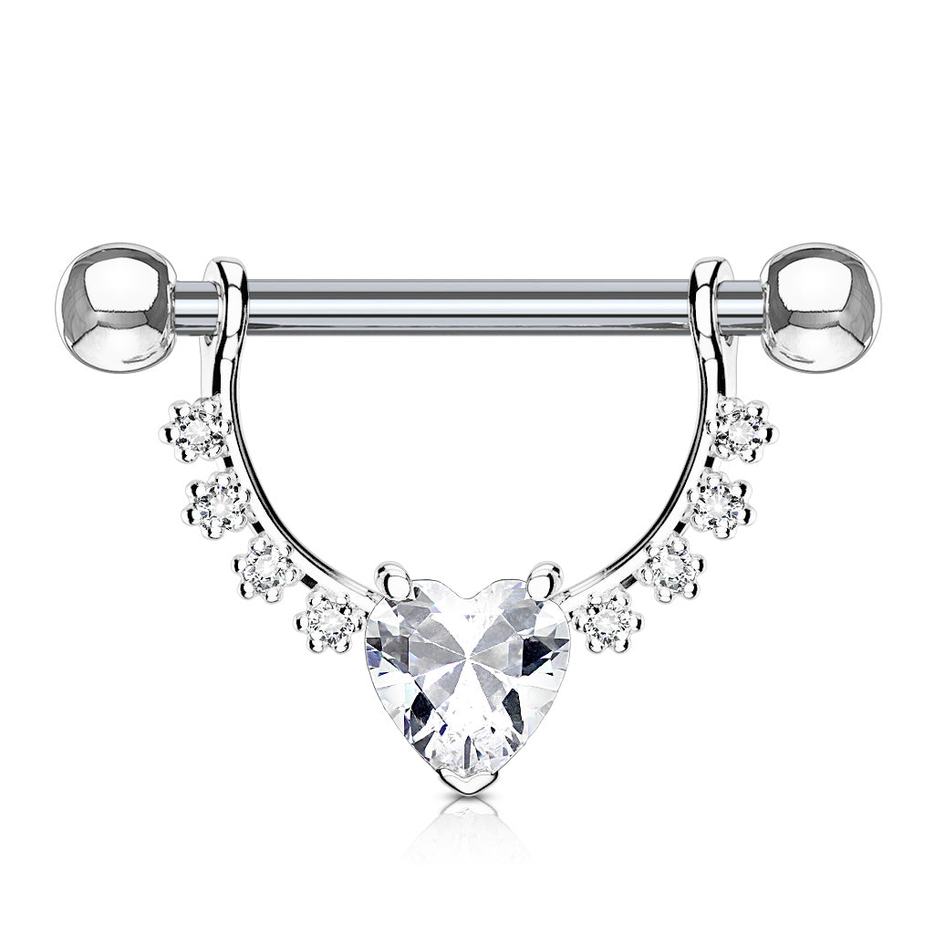 CRYSTAL LOVE HEART CHEST BARBELL