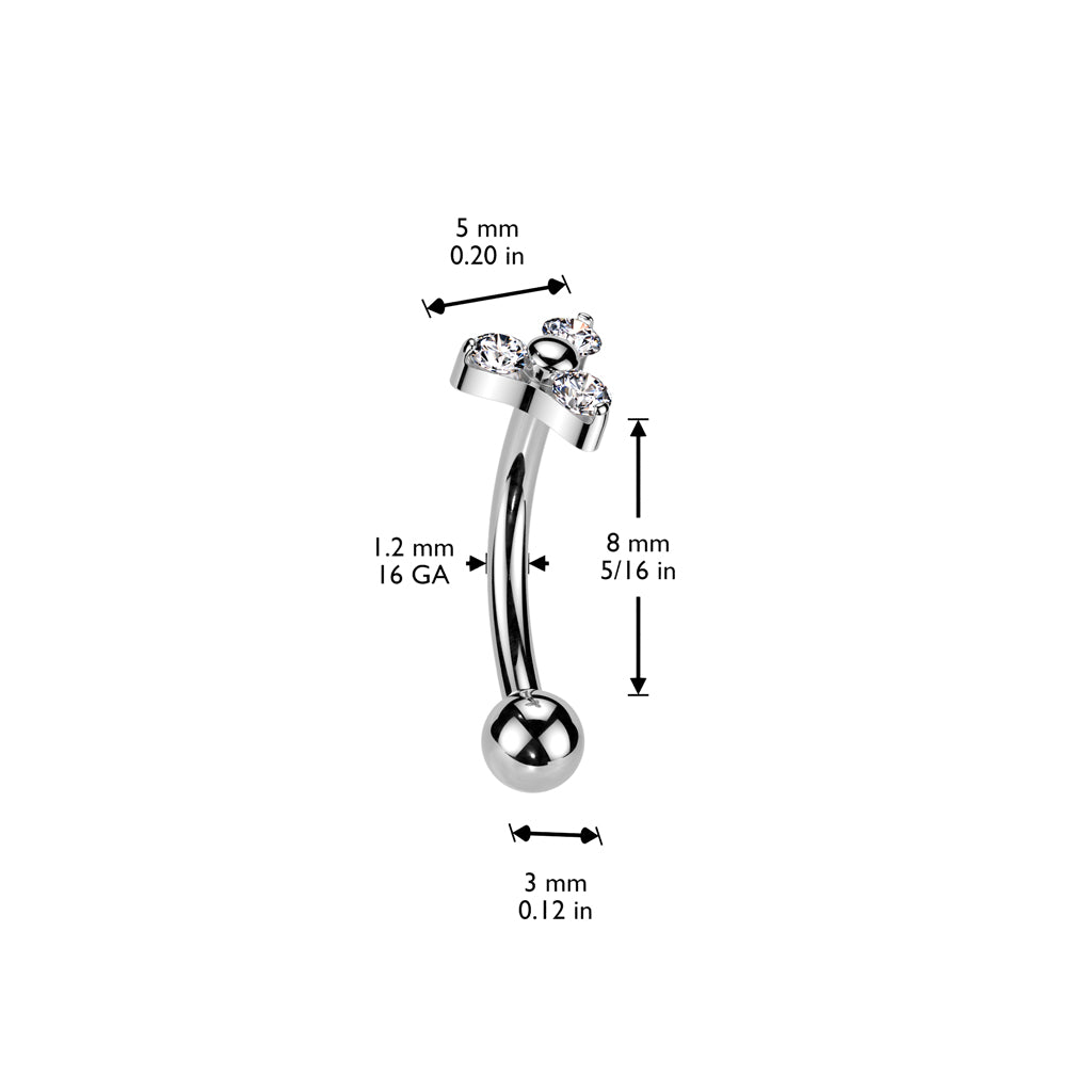 TITANIUM TRIPLE CRYSTAL THREADLESS CURVED BARBELL -8MM