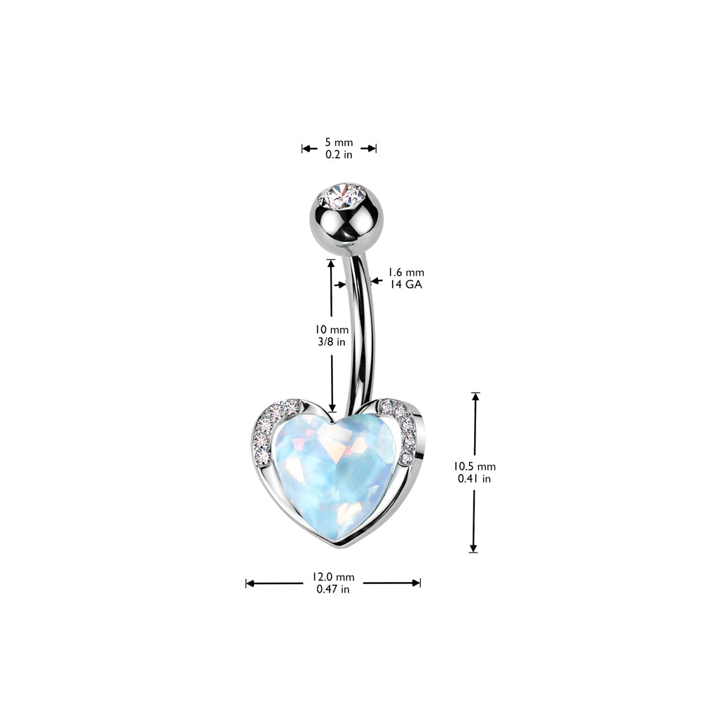 AQUA AURORA CRYSTAL LOVE HEART BELLY BAR -10MM