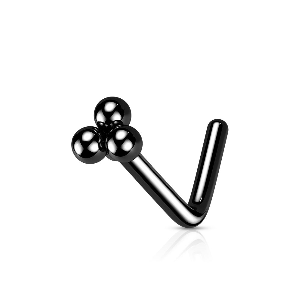 TRIPLE MICRO BEADED BALL TOP L BEND NOSE STUD