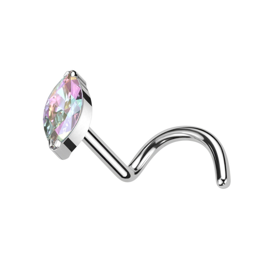 TITANIUM CRYSTAL MARQUISE TEARDROP SCREW NOSE STUD - 6MM