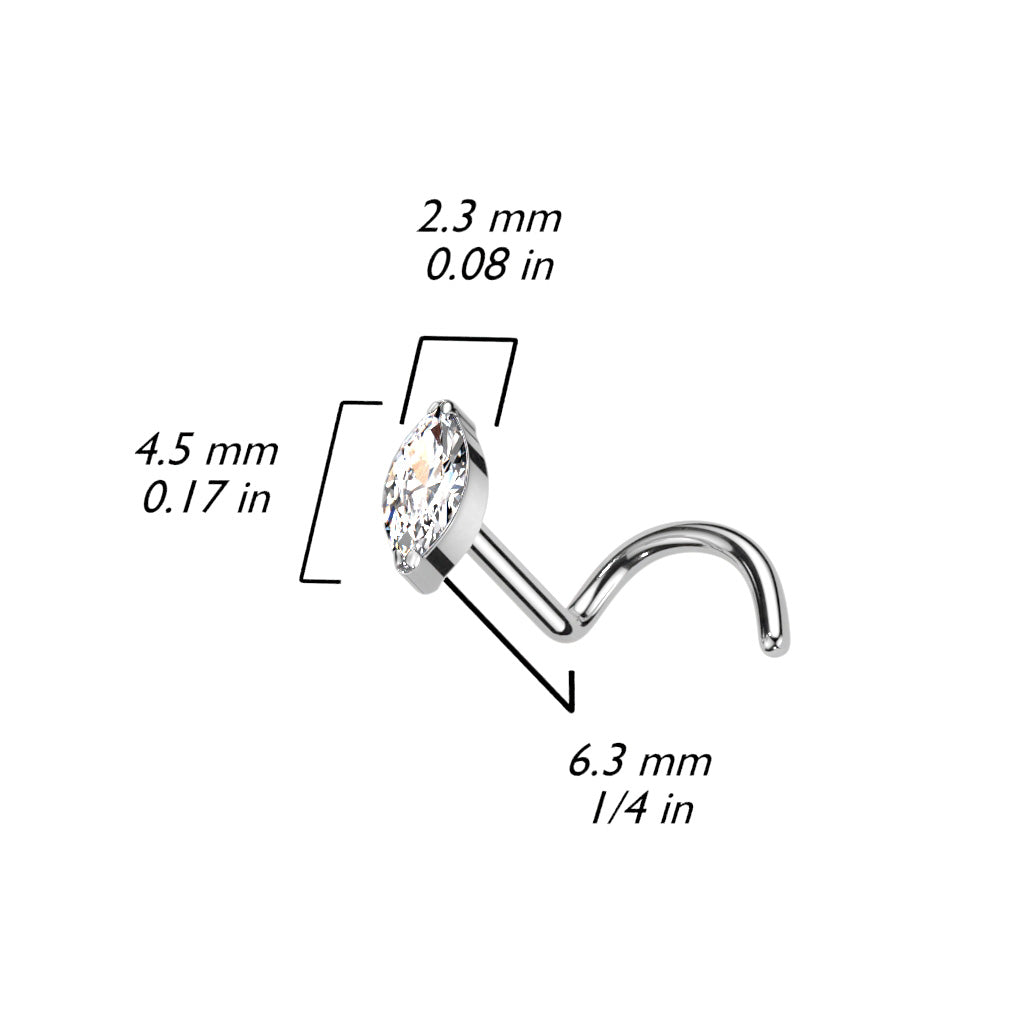 TITANIUM CRYSTAL MARQUISE TEARDROP SCREW NOSE STUD - 6MM