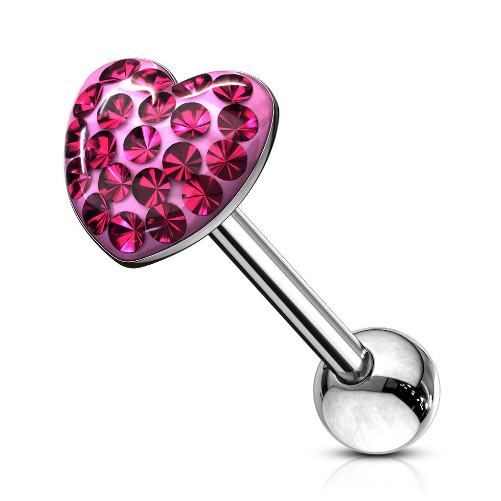 SPARKLE RHINESTONE LOVE HEART TONGUE BARBELL - 16MM