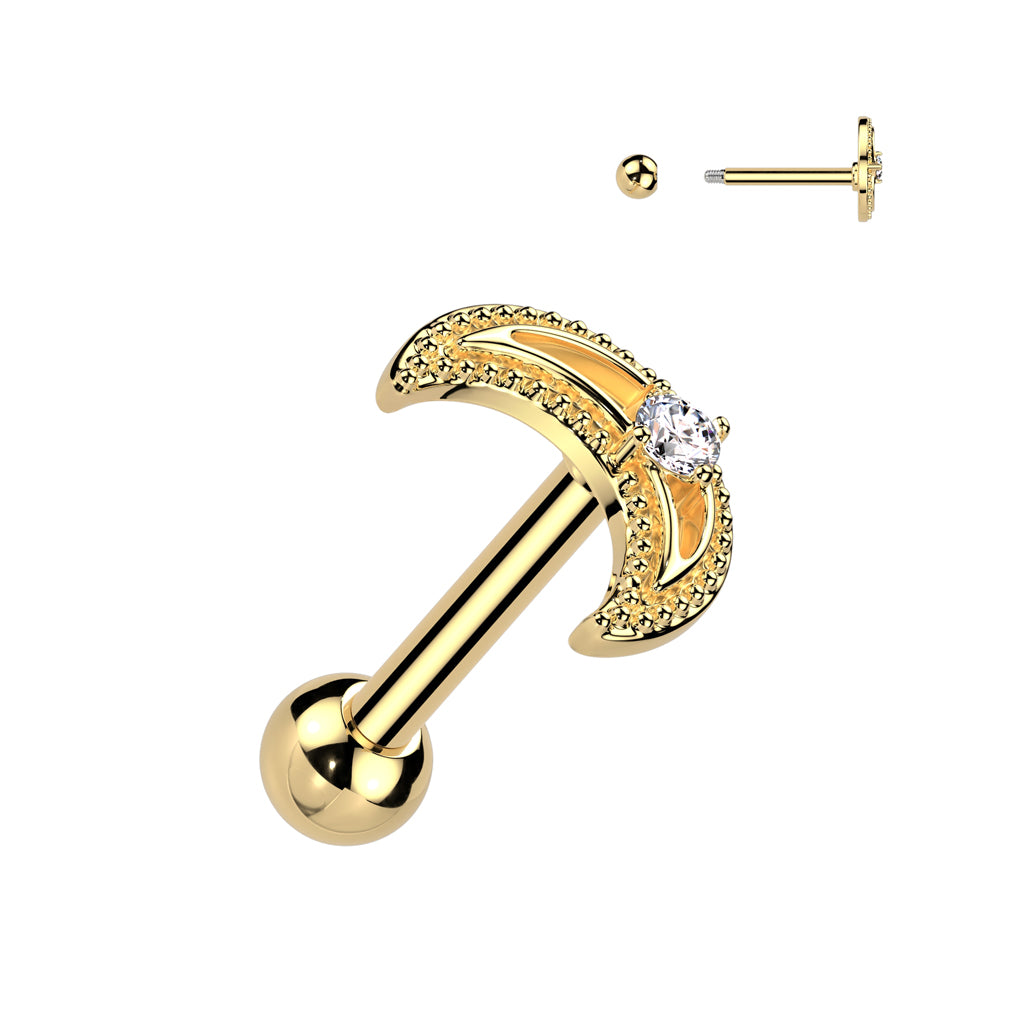 CRESCENT MOON WITH CRYSTAL CENTRE BARBELL