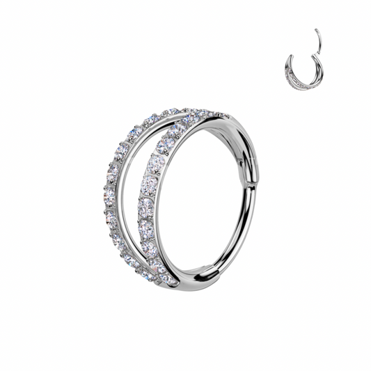 CRYSTAL DOUBLE LOOP LINED NOSE RING - 6MM & 8MM