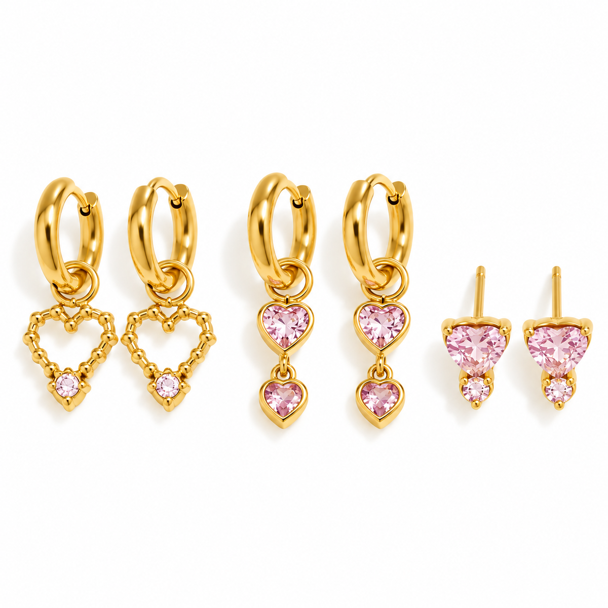 LOVE STUCK EARRING STACKING SET - PINK & GOLD