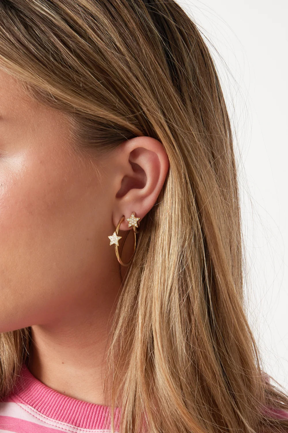 GOLD CRYSTAL STAR HUGGIE HOOPS - 8MM