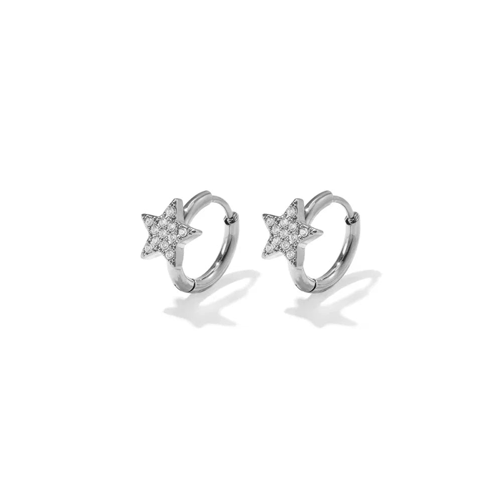 SILVER CRYSTAL STAR HUGGIE HOOPS - 8MM