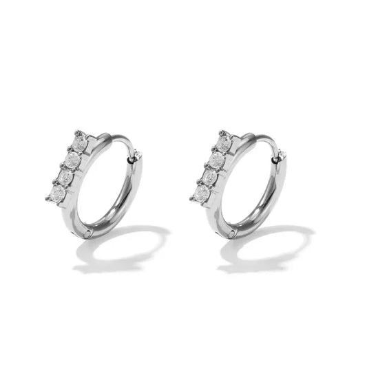 SILVER CRYSTAL LINED DAINTY HUGGIE HOOPS - 8MM