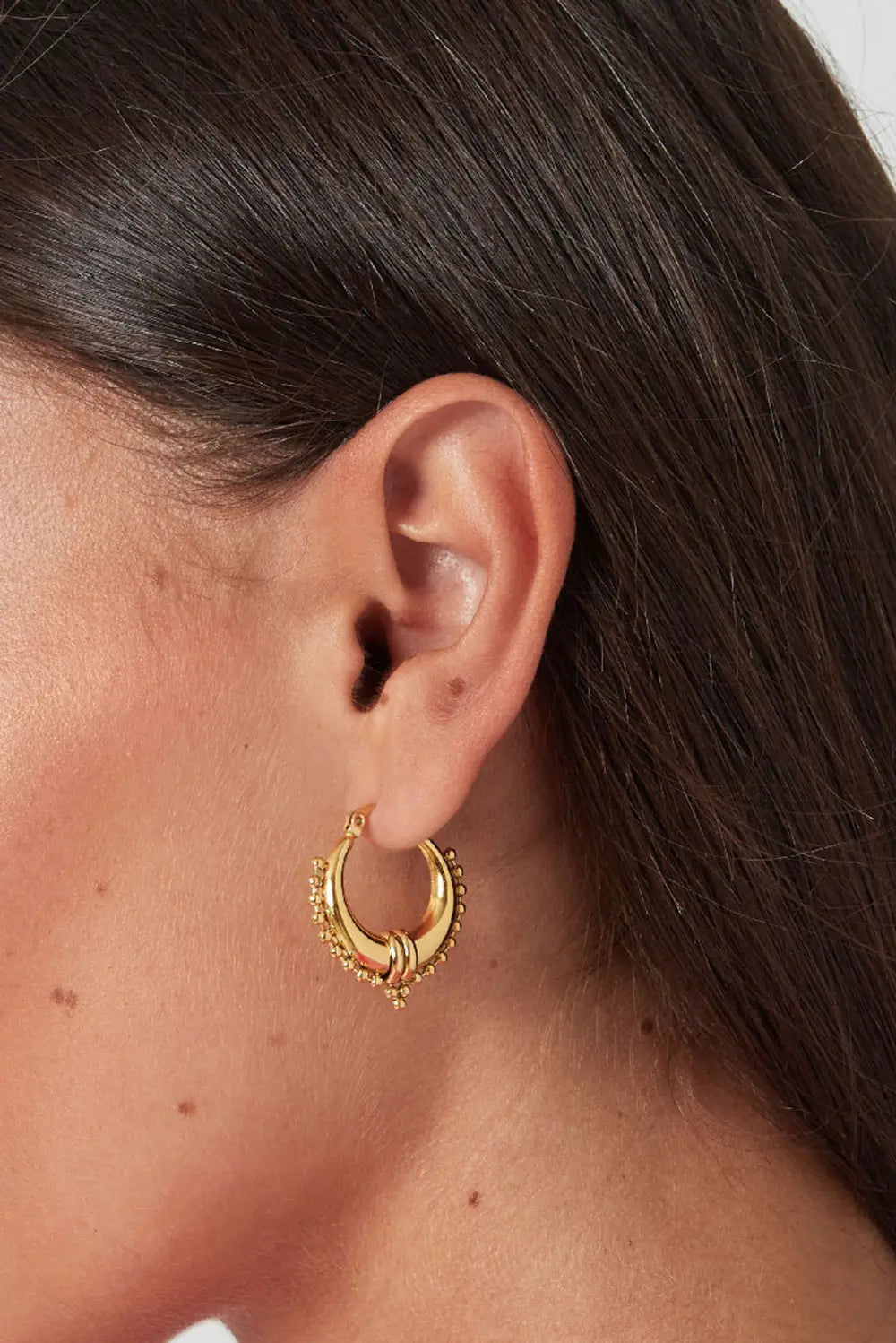 GOLD SARASWATI HOOP EARRINGS