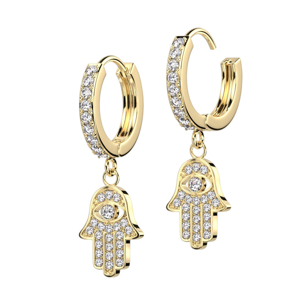 CRYSTAL HAMSA DANGLE CHARM HOOP EARRINGS