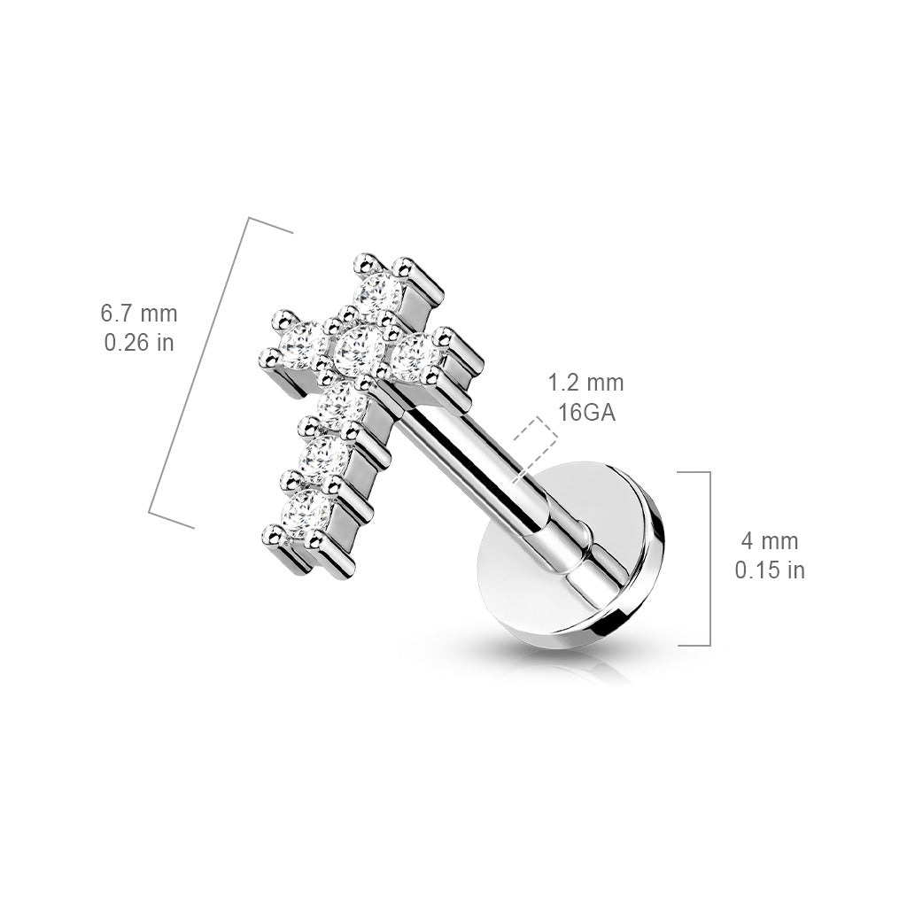 DAINTY CRYSTAL CROSS FLAT BACK LABRET
