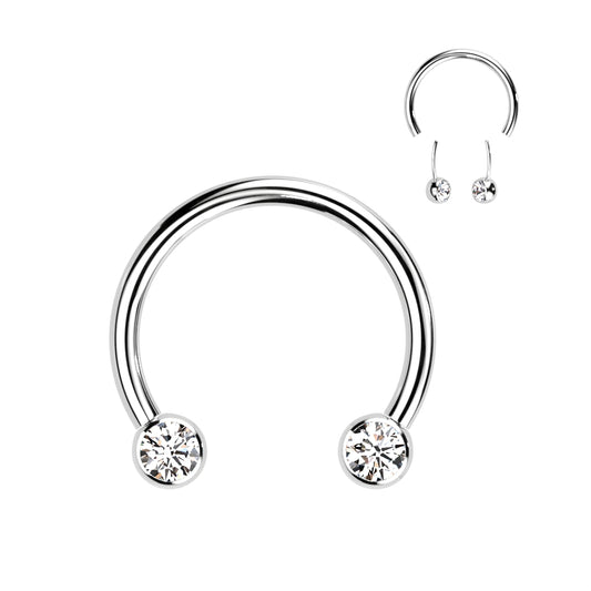 TITANIUM CIRCULAR HORSESHOE BARBELL DOUBLE CRYSTAL THREADLESS END - 10MM