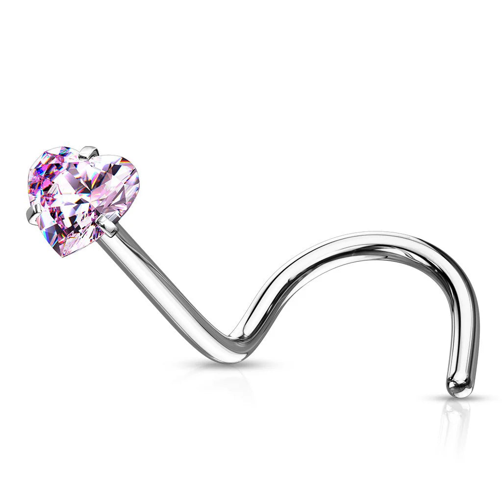 MINI CRYSTAL HEART CORKSCREW NOSE STUD - 6MM