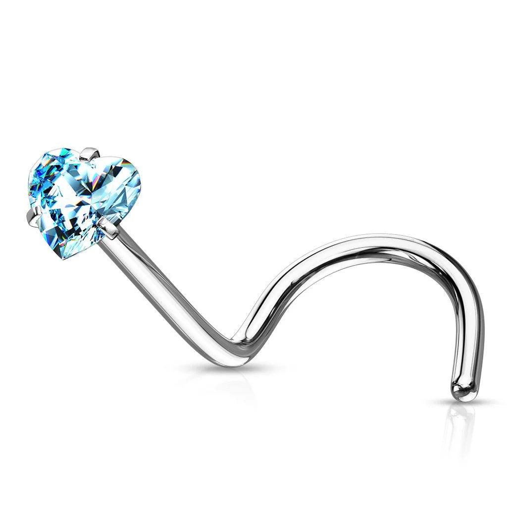 MINI CRYSTAL HEART CORKSCREW NOSE STUD - 6MM