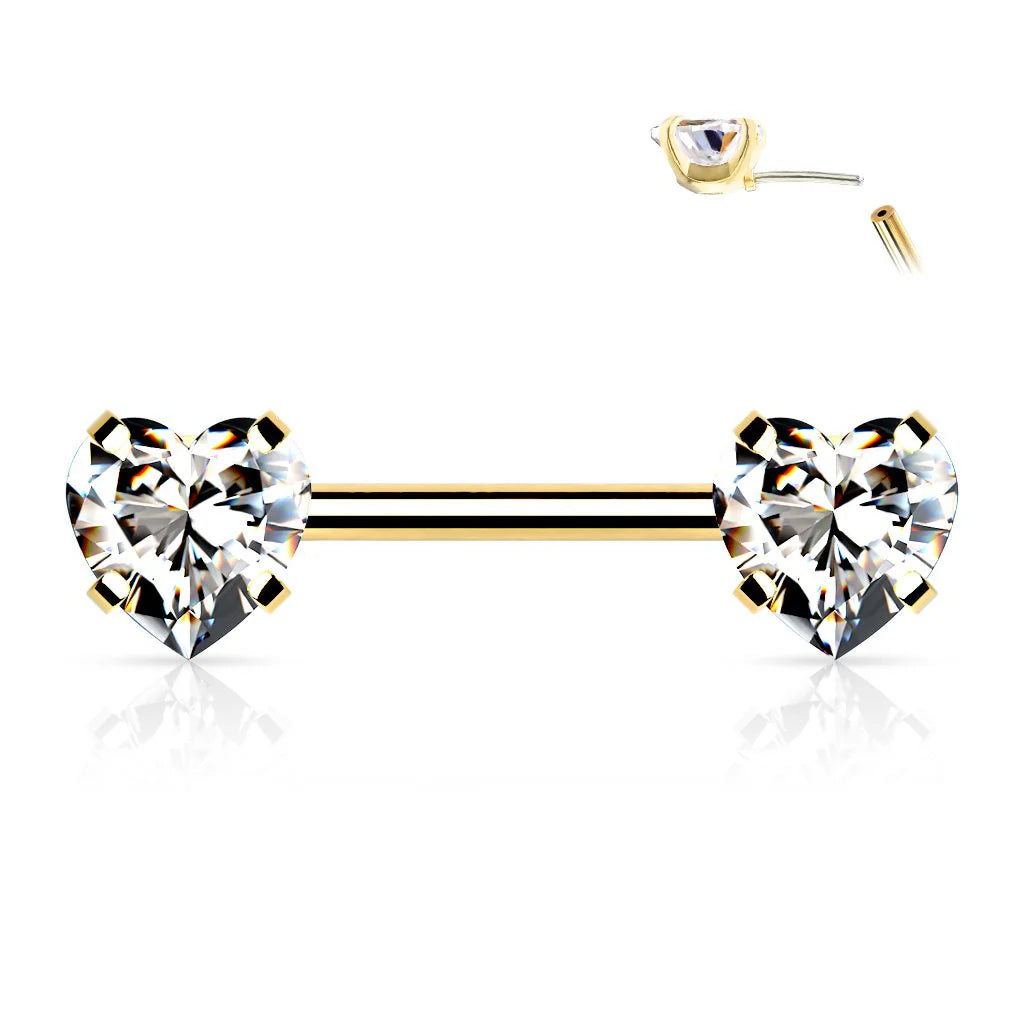 SPARKLE LOVE HEART CRYSTAL NIPPLE BAR - 12MM