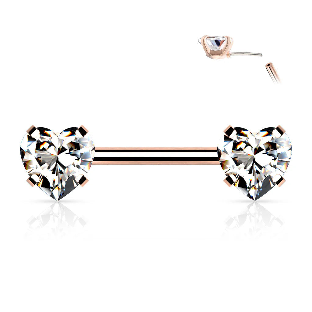 SPARKLE LOVE HEART CRYSTAL NIPPLE BAR - 12MM