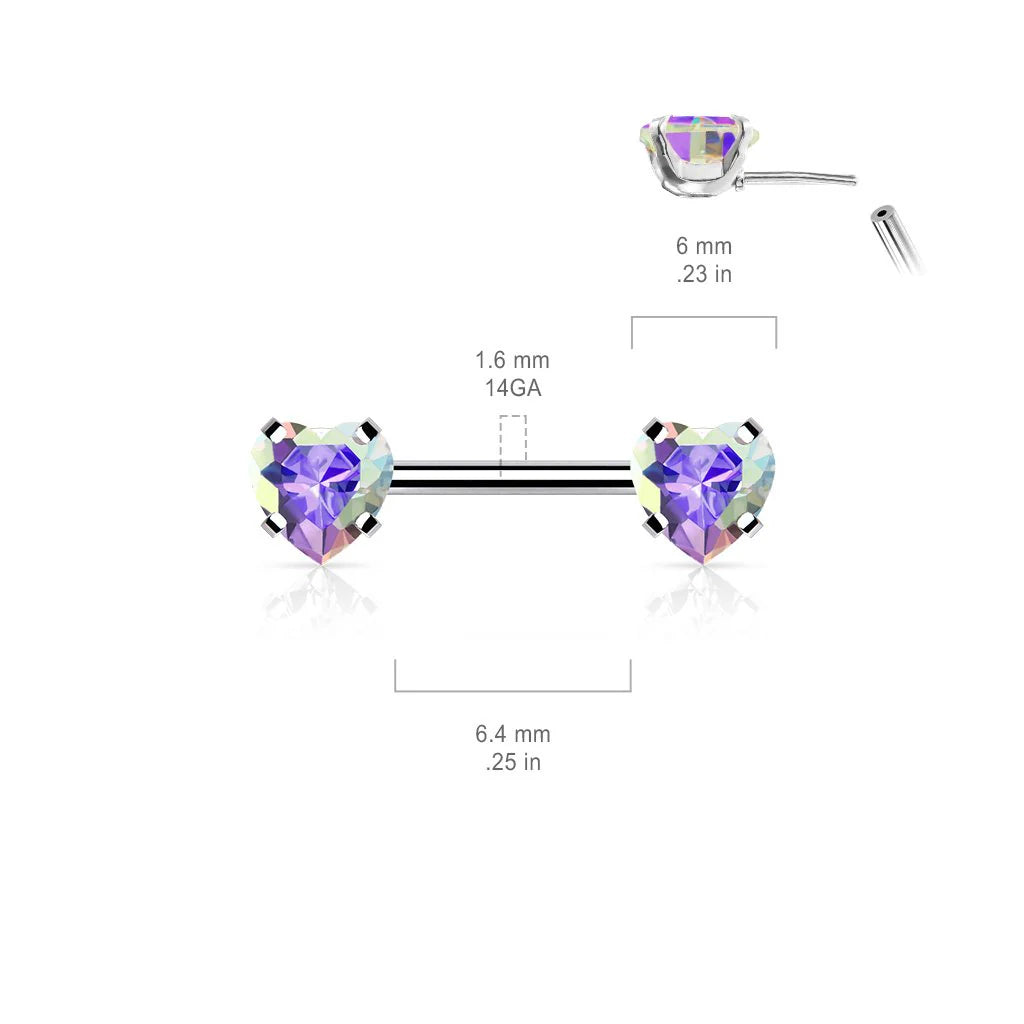 SPARKLE LOVE HEART CRYSTAL NIPPLE BAR - 12MM