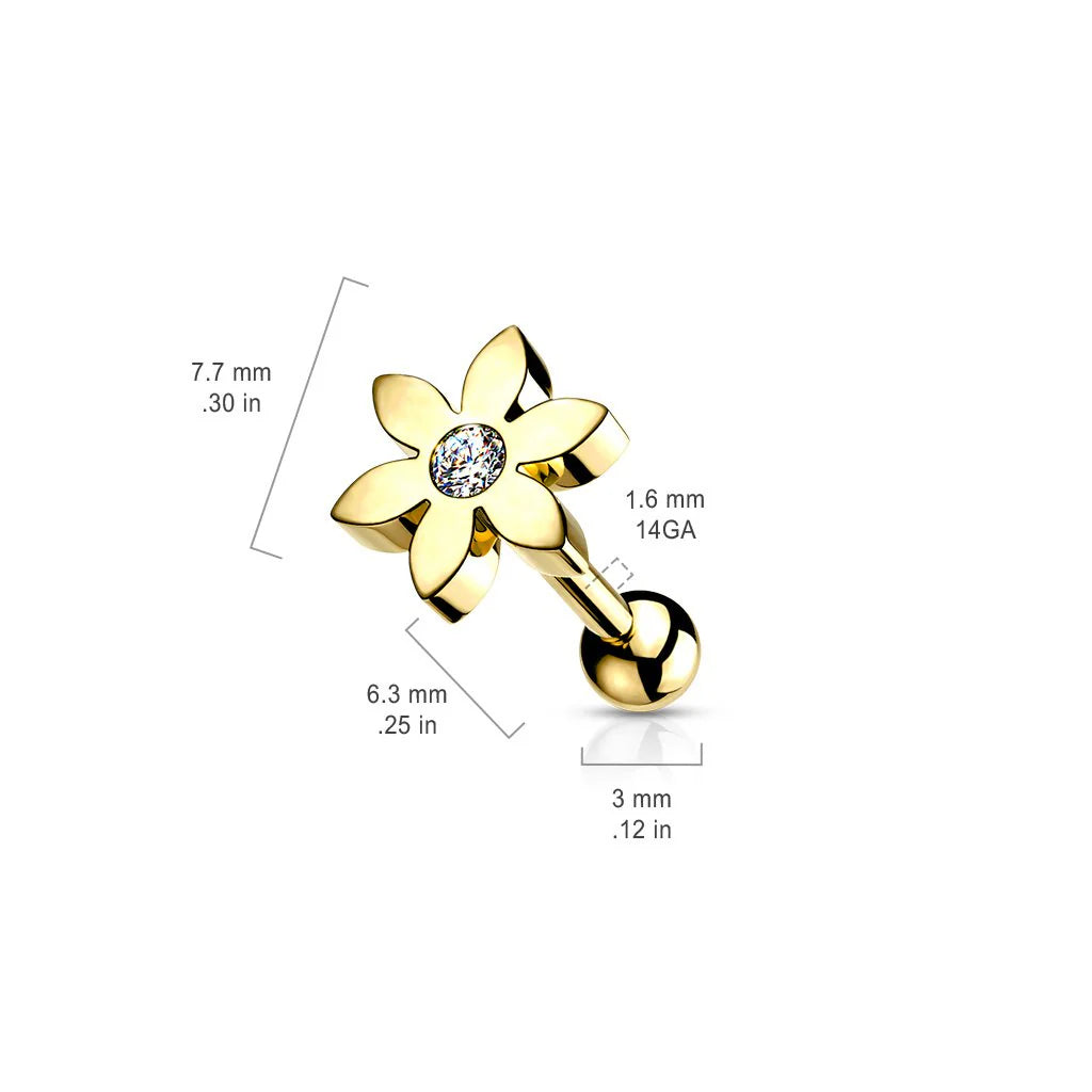 CUTE FLOWER WITH CRYSTAL CENTRE BARBELL STUD