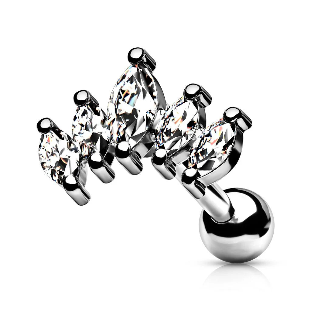 CRYSTAL TEARDROP FAN BARBELL STUD - 6MM