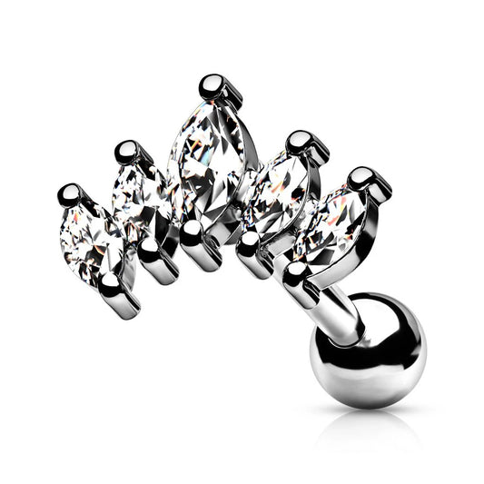 CRYSTAL TEARDROP FAN BARBELL STUD - 6MM