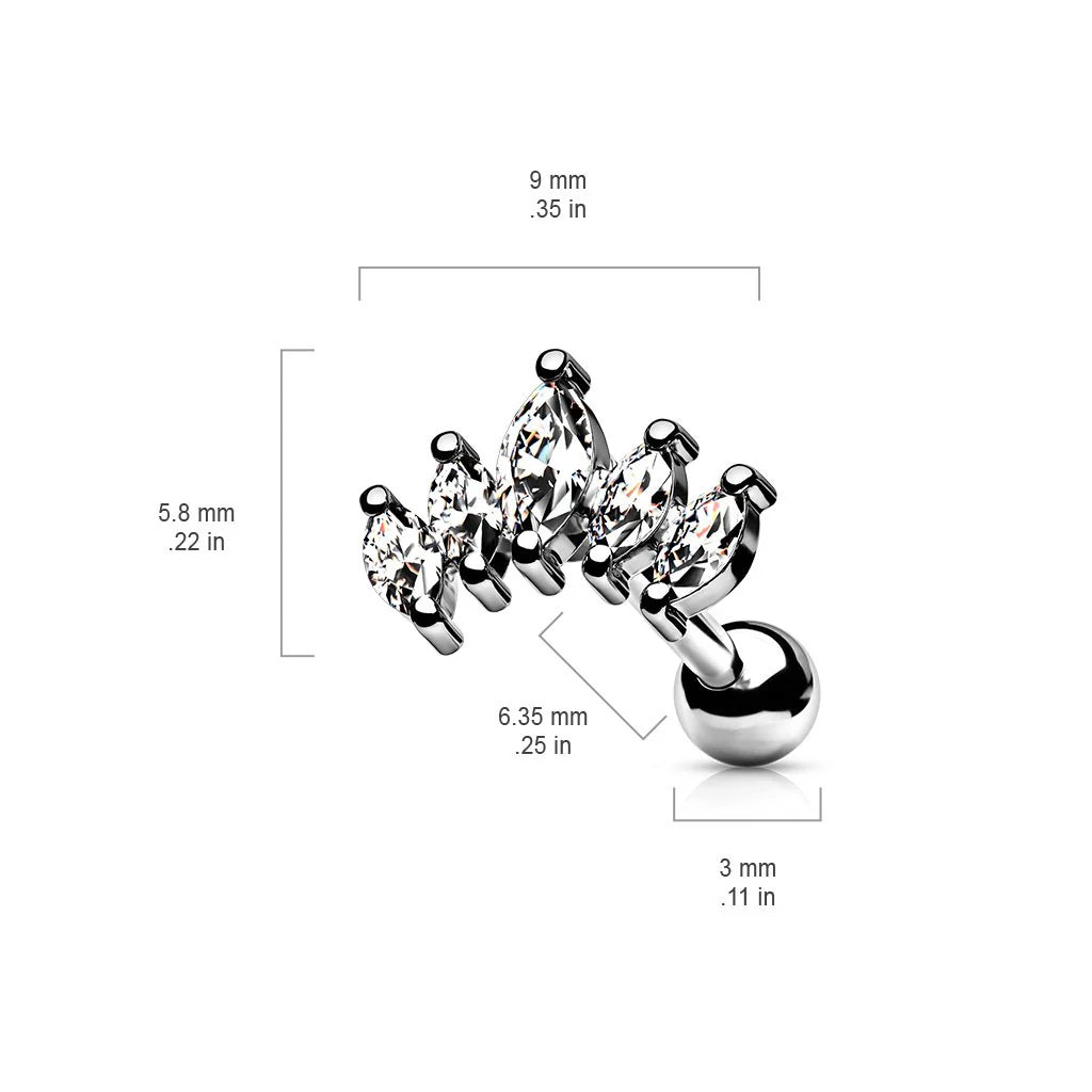 CRYSTAL TEARDROP FAN BARBELL STUD - 6MM