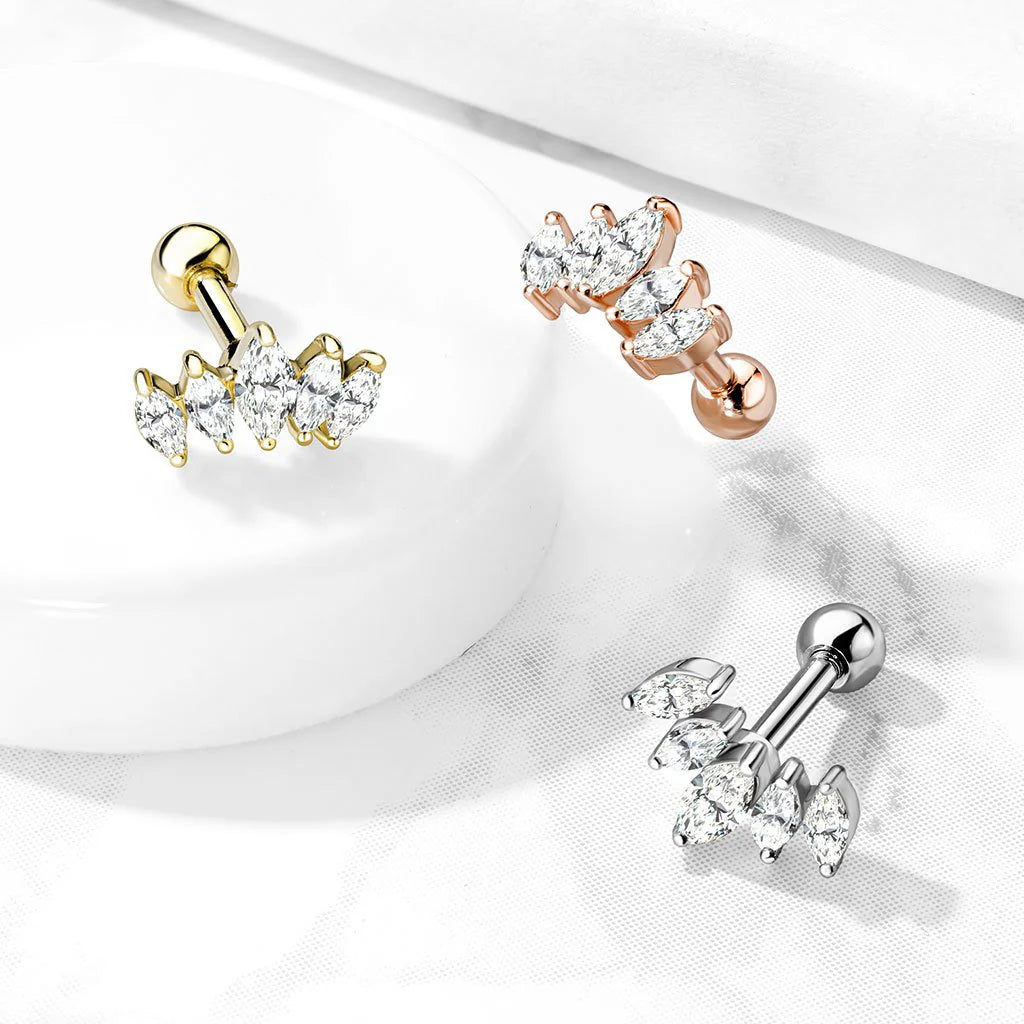 CRYSTAL TEARDROP FAN BARBELL STUD - 6MM