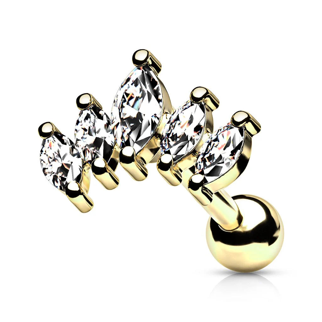 CRYSTAL TEARDROP FAN BARBELL STUD - 6MM