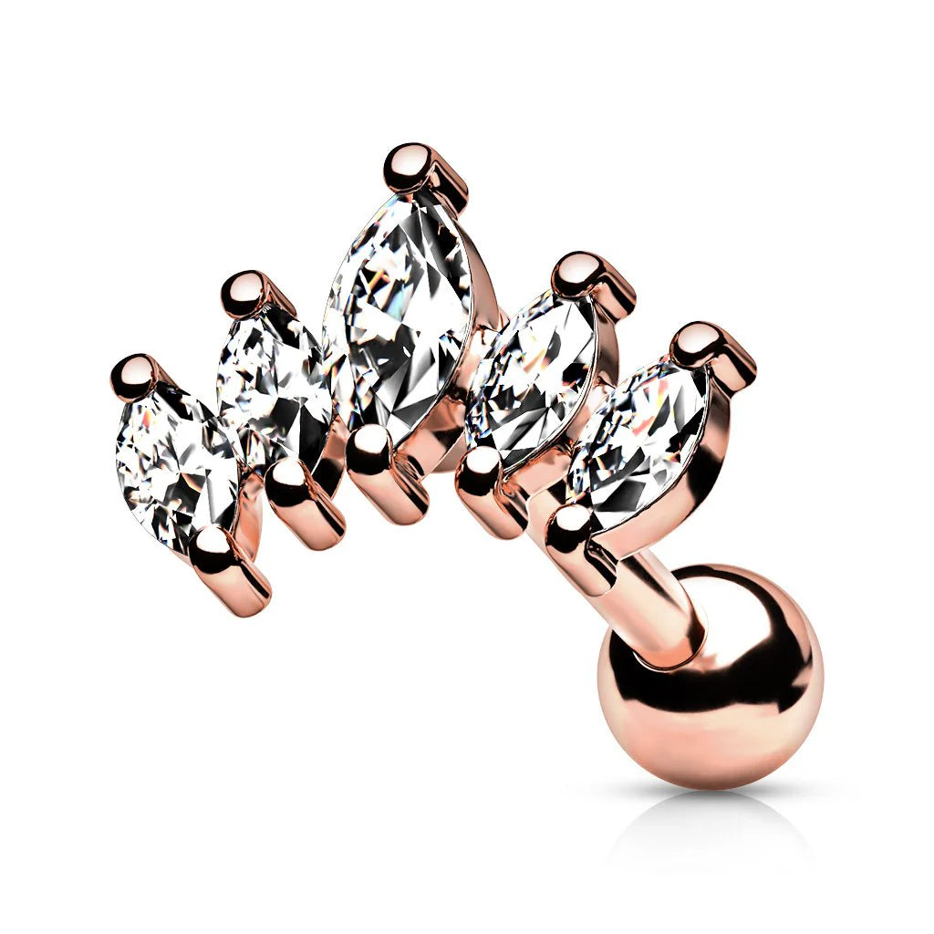 CRYSTAL TEARDROP FAN BARBELL STUD - 6MM