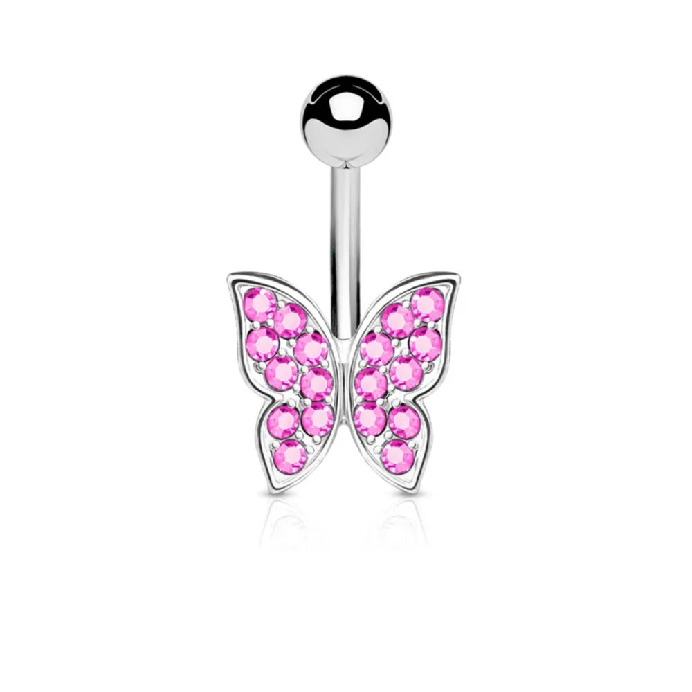 CRYSTAL BUTTERFLY BELLY BAR - 10MM - 14 GAUGE