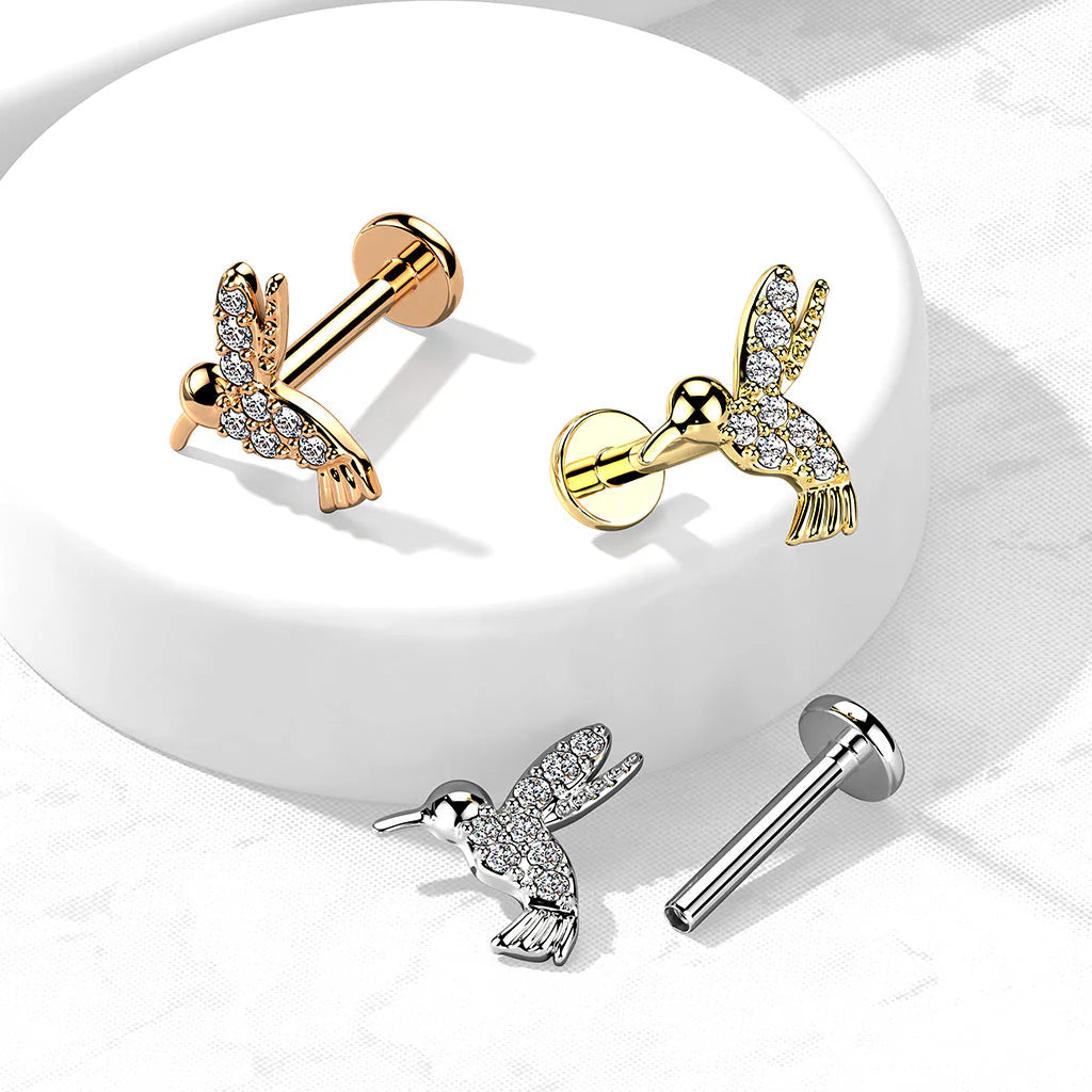 CRYSTAL LITTLE HUMMINGBIRD FLAT BACK LABRET STUD