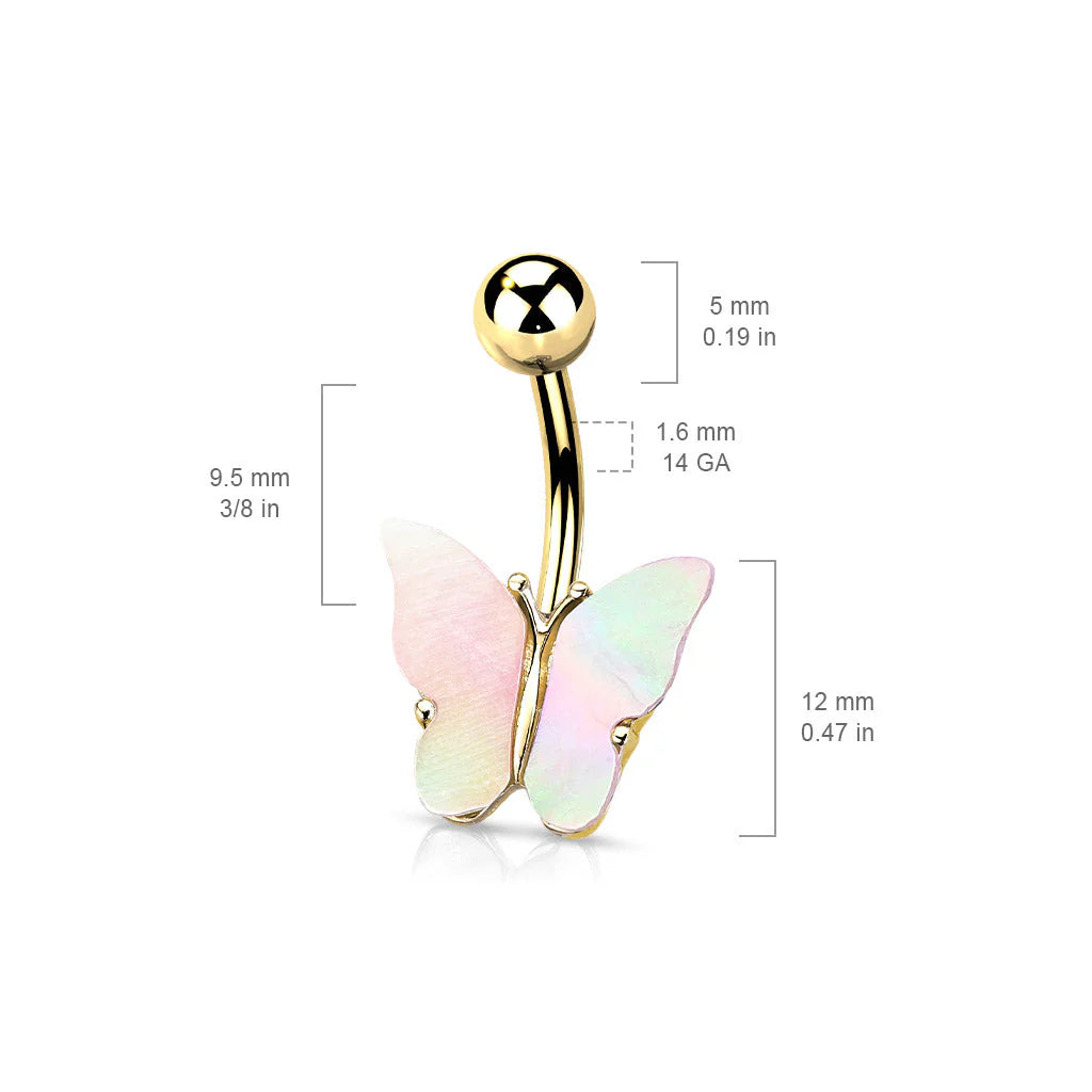RAINBOW SHELL BUTTERFLY BELLY BAR - 10MM