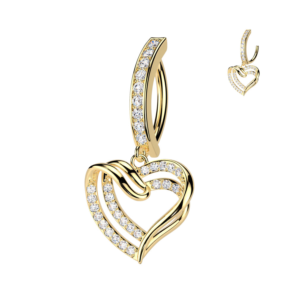 CRYSTAL LINED LOVE HEART CHARM  BELLY RING CLICKER HOOP- 11MM