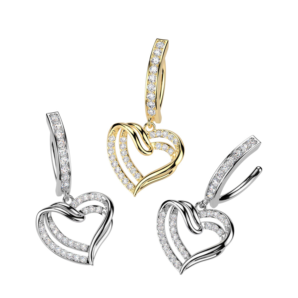 CRYSTAL LINED LOVE HEART CHARM  BELLY RING CLICKER HOOP- 11MM
