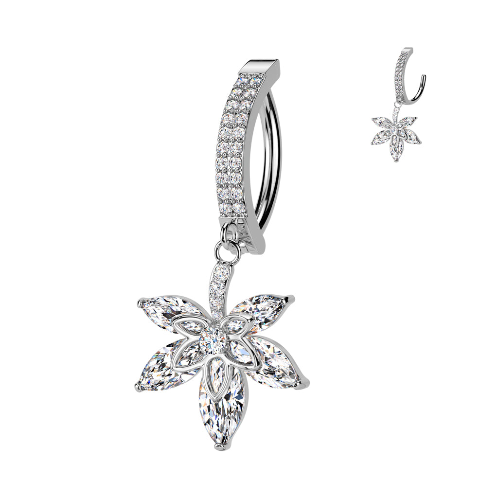CRYSTAL FLOWER CHARM  BELLY RING CLICKER HOOP- 11MM