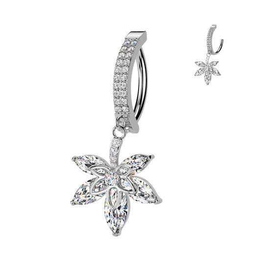 CRYSTAL FLOWER CHARM  BELLY RING CLICKER HOOP- 11MM