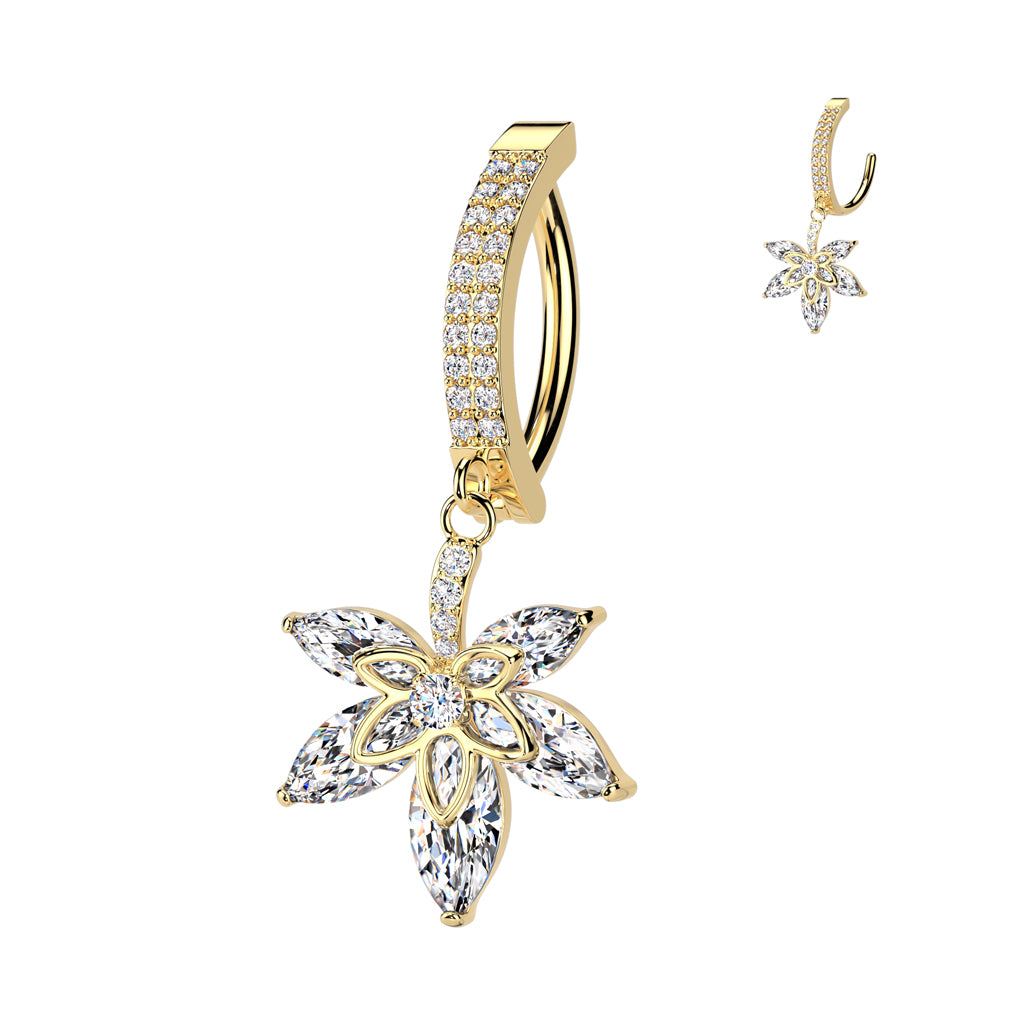 CRYSTAL FLOWER CHARM  BELLY RING CLICKER HOOP- 11MM
