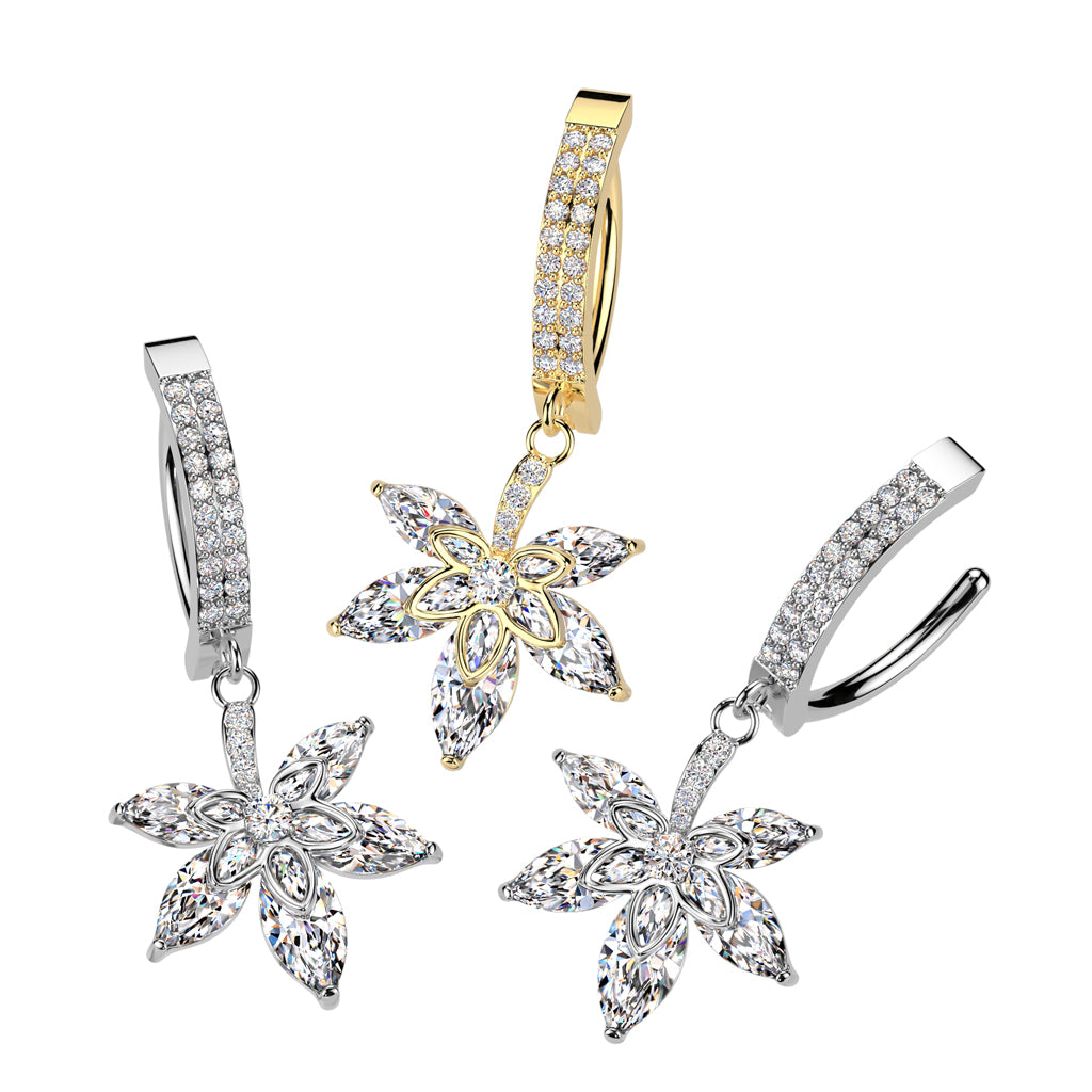 CRYSTAL FLOWER CHARM  BELLY RING CLICKER HOOP- 11MM
